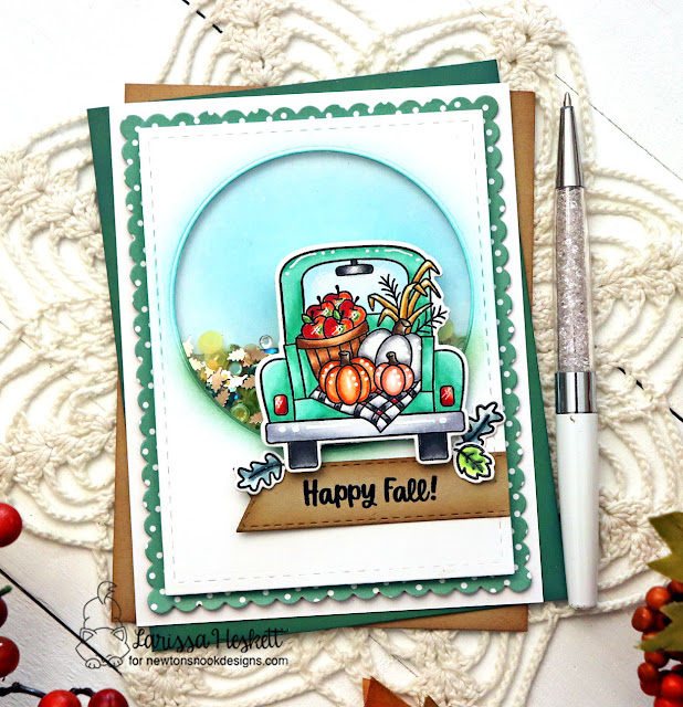Happy Fall Shaker Card by Larissa Heskett | Harvest Haul Stamp Set, Circle Frames Die Set and Frames & Flags Die Set by Newton's Nook Designs #newtonsnook #handmade