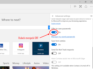 Cara Membuat Browser berhenti Meminta Save Password pada Microsoft Edge