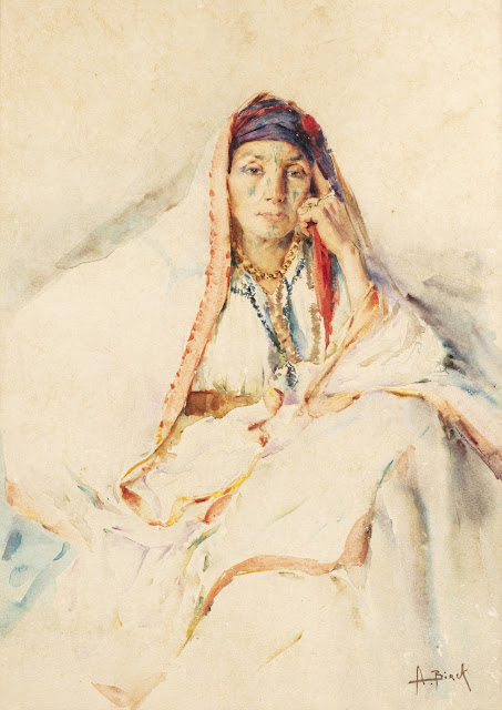 Portrait de femme, tableau en peinture aquarelle d'Alphonse Birck