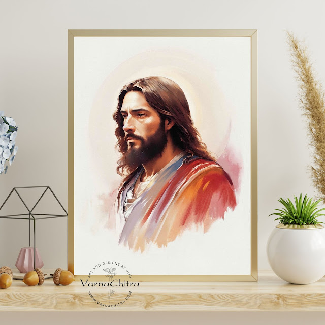 Jesus Christ Large Size Printable Painting, Instant Download by Biju Varnachitra