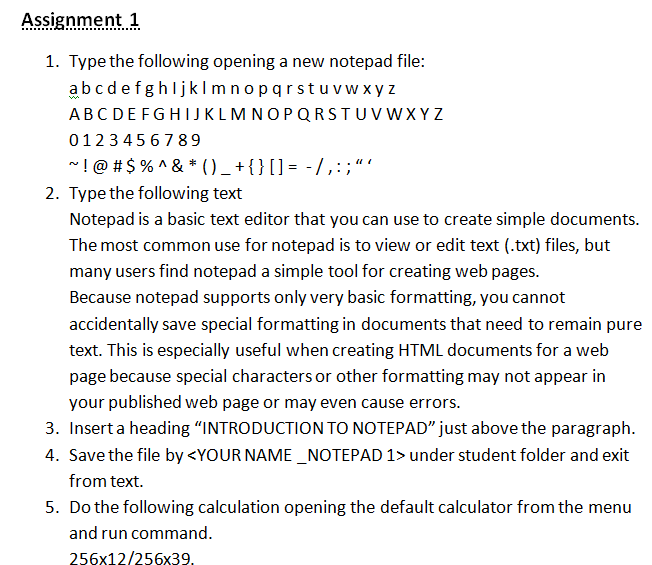 assignments on ms word