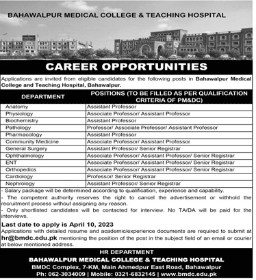 Bahawalpur Medical College and Teaching Hospital Jobs 2023