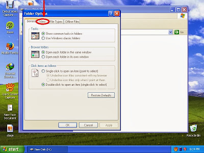 Learn how to disable show or don't show hidden files and folders in windowsXP step9