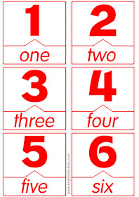 match number and word printable flashcard, numbers 1 - 6