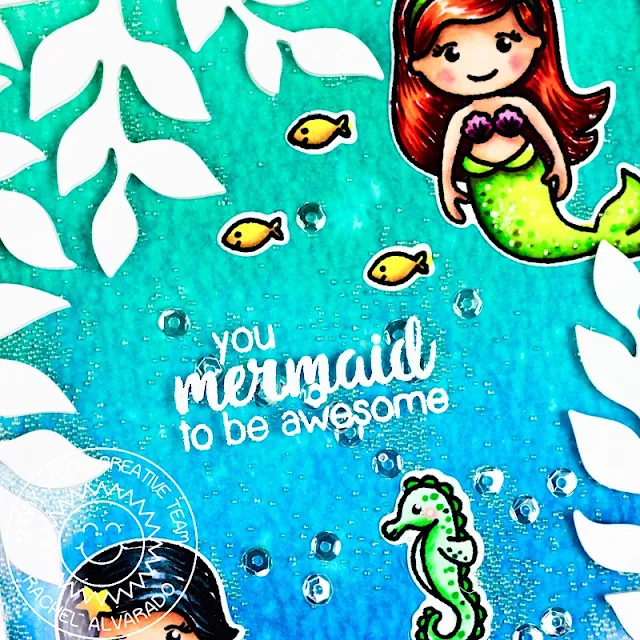 Sunny Studio Stamps: Botanical Backdrop Dies Magical Mermaids Hello Word Die Cards by Rachel Alvarado