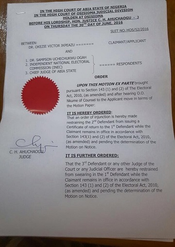 Abia Guber: CONFUSION As INEC Issues Cert. of Return To Uche Ogar, Cour Order Stop Of Swearing In 