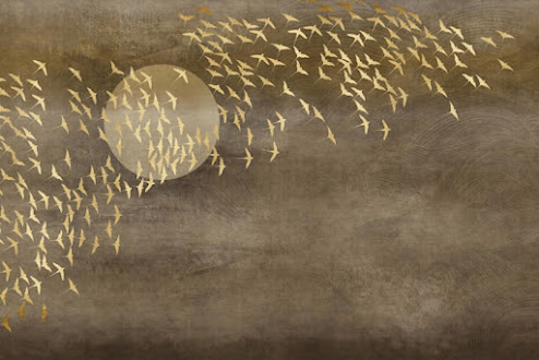 Golden Birds Flying Wallpaper Murals