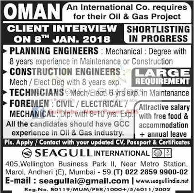 International co OIl & Gas Project Large JOb recruitment for Oman - Free food & Accommodation