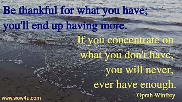 "Be thankful for what you have; you'll end up having more. If you concentrate on what you don't have, you will never, ever have enough” — Oprah Winfrey