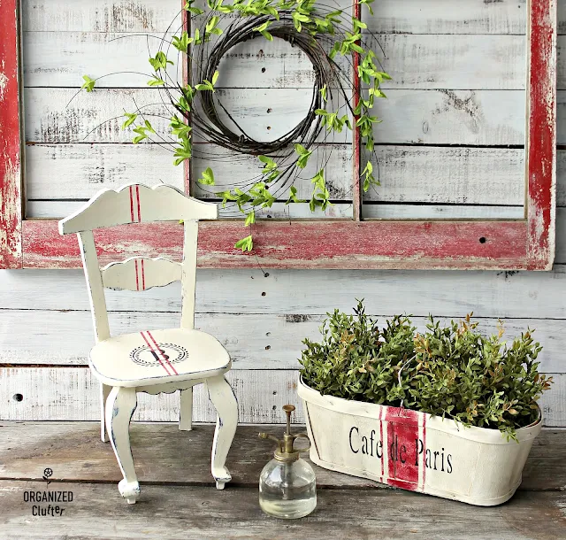 Upcycled Chair & Berry Basket with Grain Sack Stripe & French Style Stencils