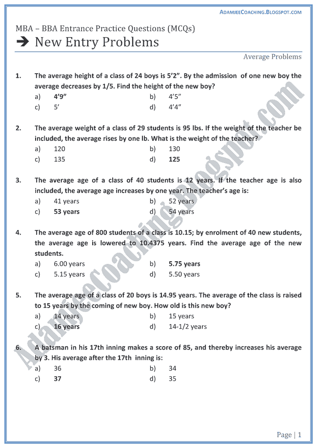 New-Entry-Problems-aptitude-test-preparation-for-mba-bba