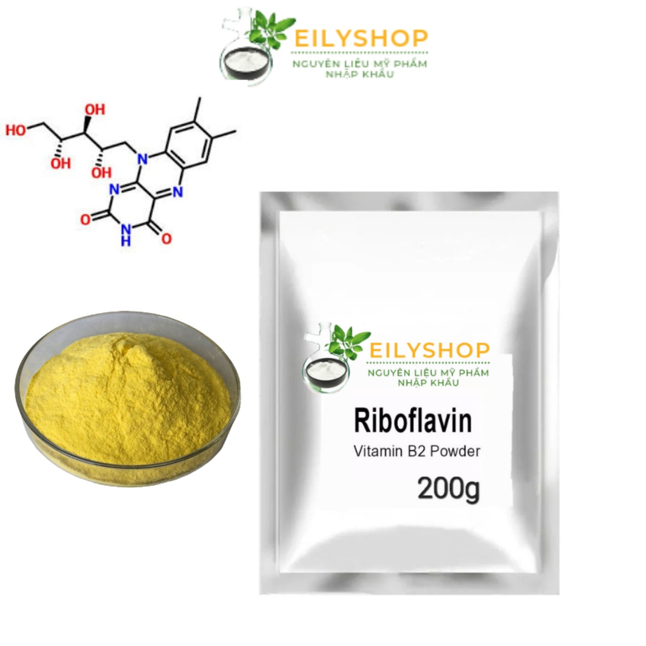 Bột Vitamin B2 (Riboflavin) - Bột siêu mịn làm đẹp, Nguyên liệu Dược - Mỹ Phẩm - nguyên liệu mỹ phẩm Nhập Khẩu - Eilyshop
