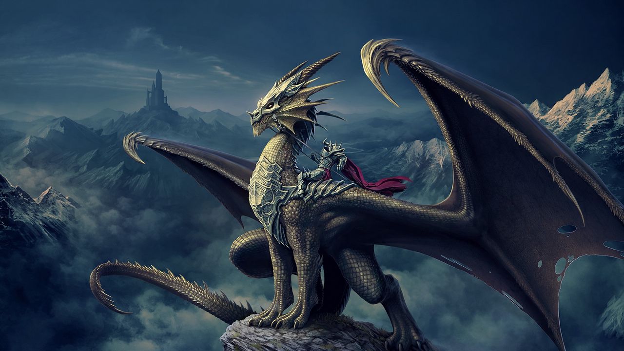 Wallpaper Art Nick Deligaris Dragon Rider Mountain Castle Tower