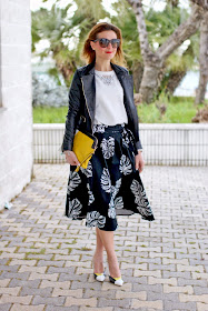 Giorgia & Johns felpa pietre e tulle, leather peplum jacket, palm leaves print skirt, Fashion and Cookies, fashion blogger