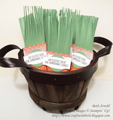 Craft with Beth: Carrot Sour Cream Container Easter Treat Holder Fringe Scissors Basket Bunch Layering Circle Framelits Stampin' Up