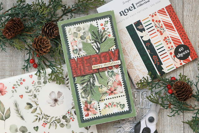 Merry Christmas Card by Juliana Michaels featuring Scrapbook.com Winter Florals Rub Ons