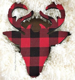 Vintage, Paint and more... decoupaged deer head with buffalo plaid flannel for a DIY Farmhouse Christmas Wreath