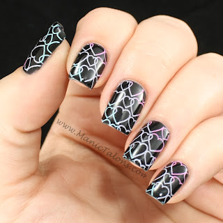 Gradient Stamped Hearts Nail Art
