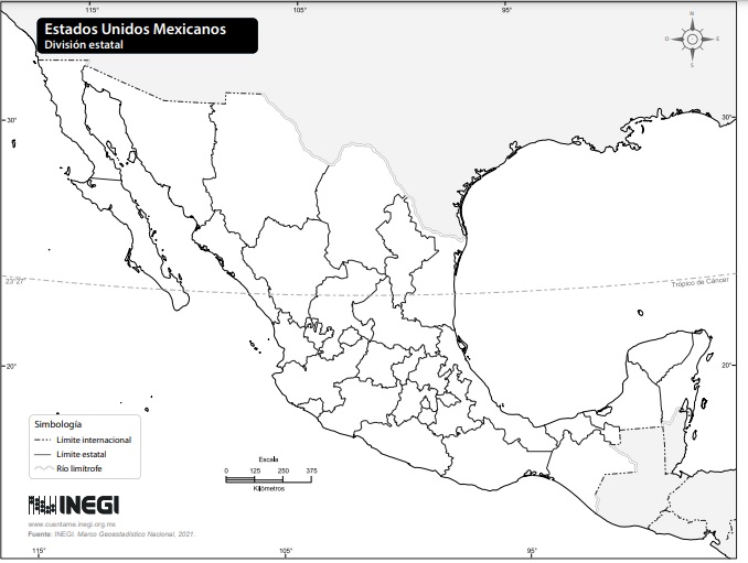 Mapa de México con División Politica