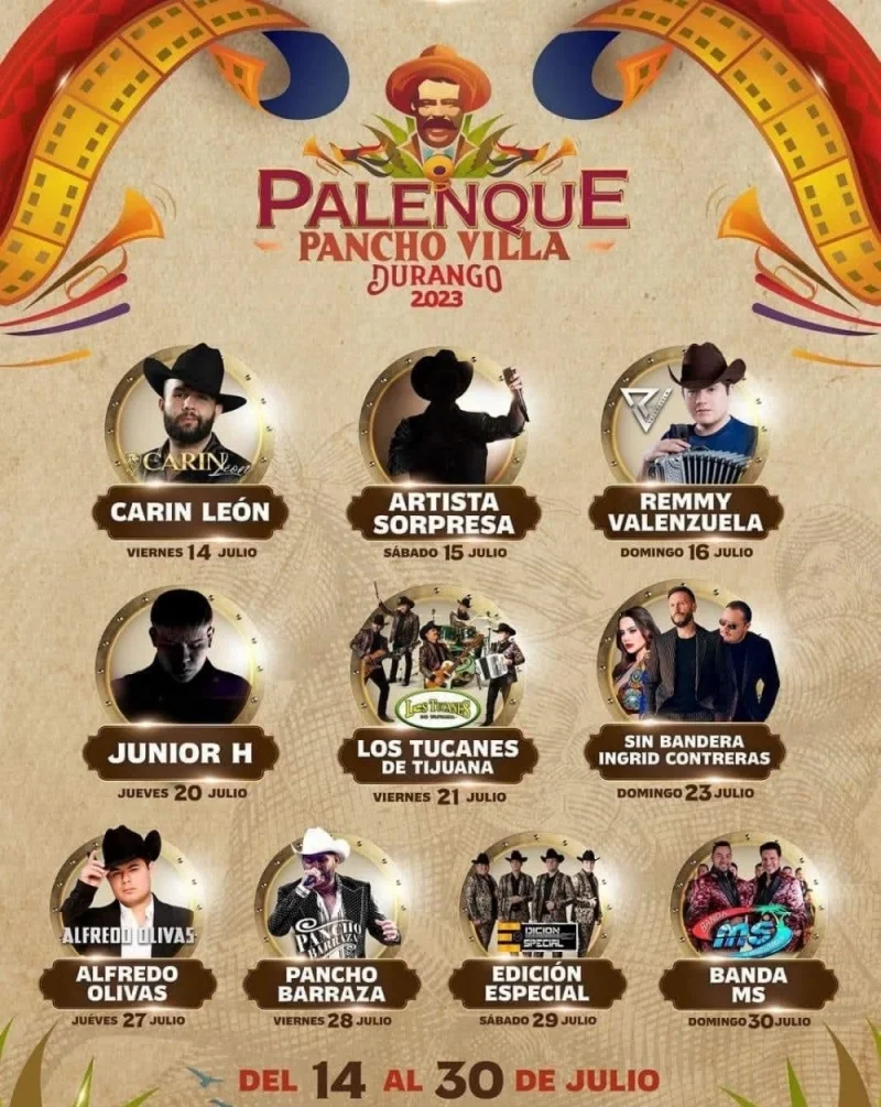 Cartelera de Artistas Palenque Feria Durango 2023