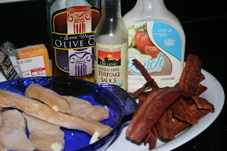 All the ingredients for Bacon Cheese Chicken -- you make this in the crockpot and you won't even believe this sauce combination! It's so crazy tasty!