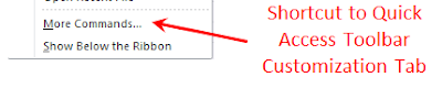 How to Open Quick Access Toolbar Customization Tab