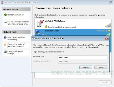 Tampilan Konfirmasi password koneksi Hotspot di Windows XP