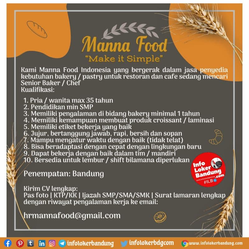 Lowongan Kerja Manna Food Bandung Agustus 2021