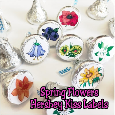 These spring flower Hershey kiss labels are a beautiful gift idea for someone who would love flowers, chocolate, and kisses!  You an give all three in one amazing gift. Simply download and print the free kiss label printable today for a great gift tonight. #chocolate #springflower #hersheykiss #kisslabels #candybarwrappers #diypartymomblog