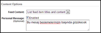 Beslemelere kişisel mesaj ekleme