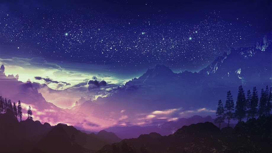 Mountain Night Scenery Stars Landscape Anime 4k Wallpaper 84