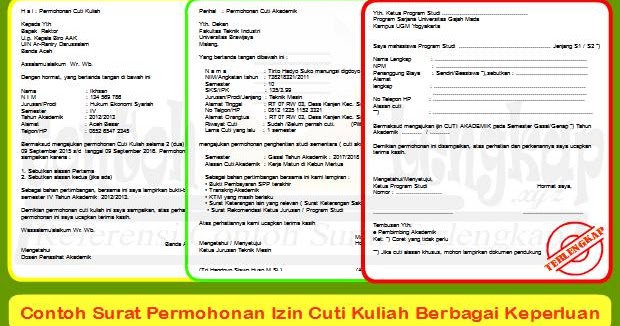 Contoh Surat Permohonan Izin Cuti Kuliah Berbagai Keperluan