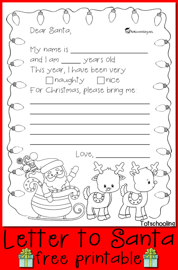 Download Free Letter to Santa Printable | Totschooling - Toddler, Preschool, Kindergarten Educational ...