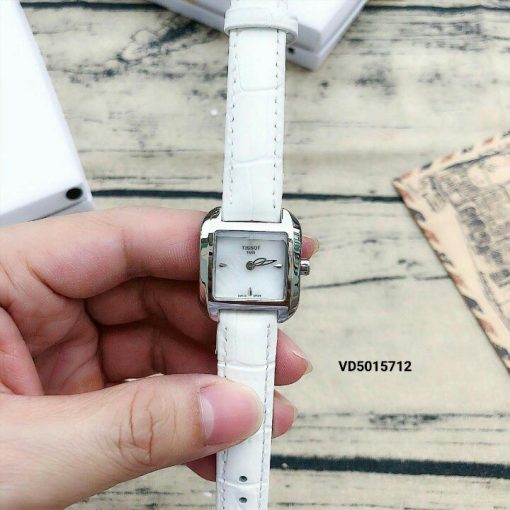 đồng hồ Tissot nữ 1853 mặt vuông dây da màu trắng