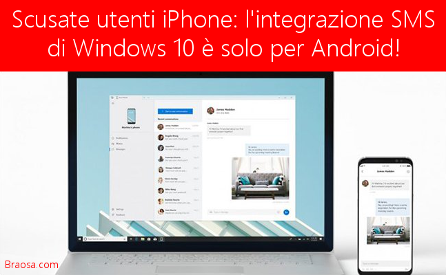 Gli SMS windows 10 non sono per iPhone ma solo per Android 