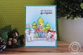 Sunny Studio Stamps: Playful Polar Bears Rainbow Stacked Presents Card by Eloise Blue