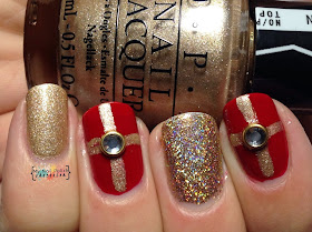 Christmas Present Mani: Fun Lacquer Million Dollar Dream, Sheswai Honeyfox, OPI Love Angel Music Baby