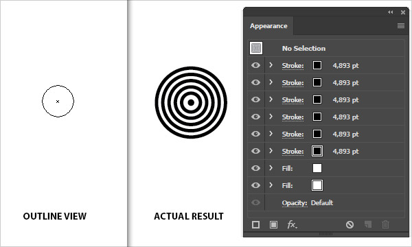 Outline view vs actual result with multiple fills and strokes applied