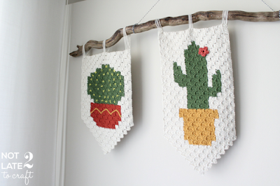 Not 2 late to craft: Banderola cactus de ganxet #2 / C2C crochet cactus banner #2