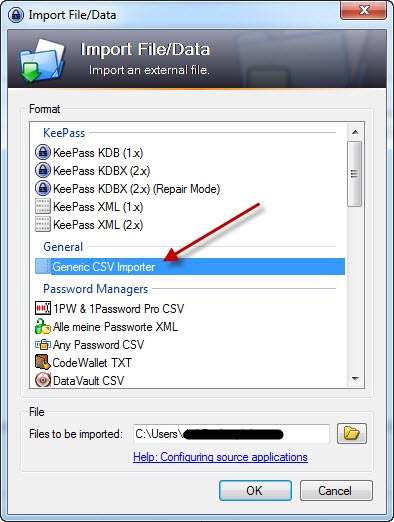 Import password di program KeePass