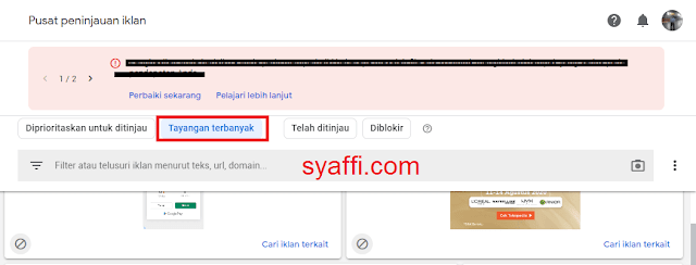 8. Filter tayangan terbanyak Kontrol Pemblokiran Google Adsense