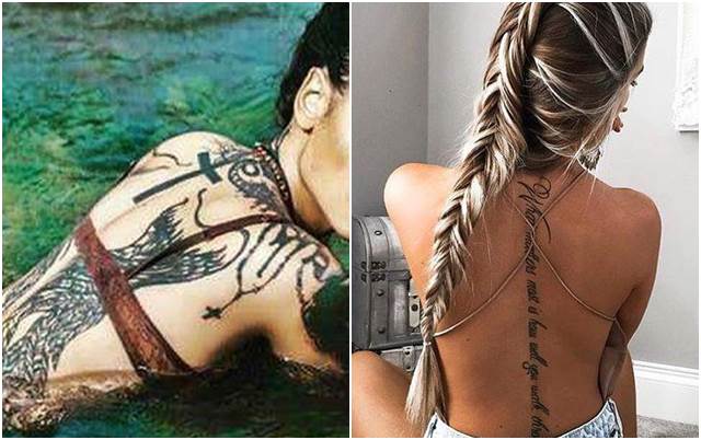 53 Foto Gambar Tato Keren Dipunggung #Tattoo 3D Salib, Tribal Dan Henna Ditubuh Wanita ini