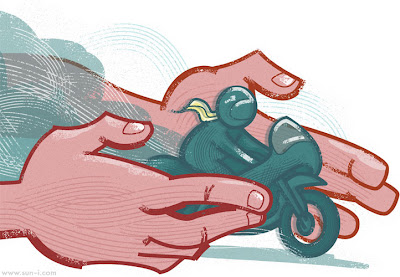 motorbike rider and guarding hands