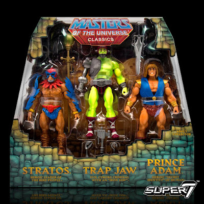 El Pack 1 incluye variantes mini-comic de Stratos, Trap Jaw y Prince Adam.