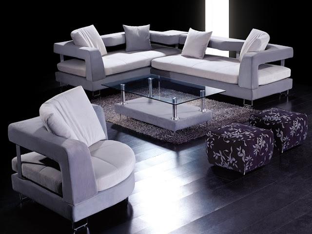 EHO Studios Ultra Modern Slate Grey Microfiber Sectional with White Seats