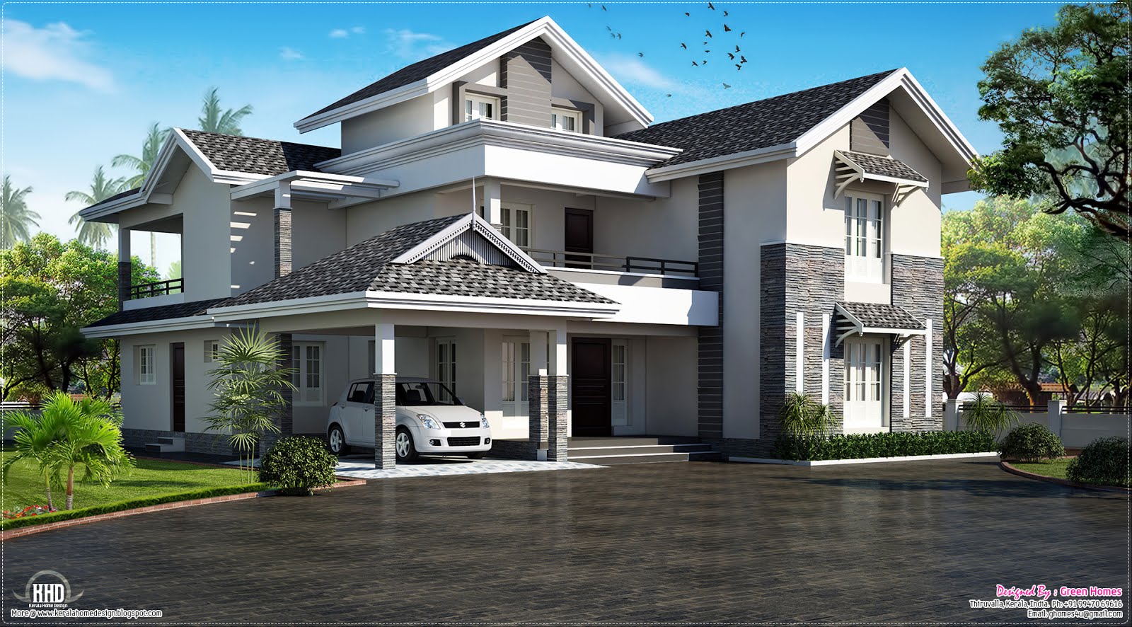 Modern sloping roof house villa design | House Design Plans