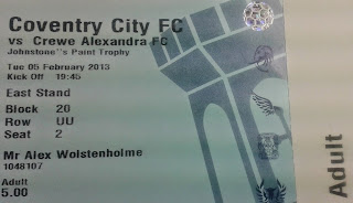 Ticket for Coventry City v Crewe Alexandra, Football League Trophy
