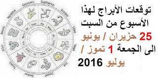 توقعات الأبراج لهذا الأسبوع من السبت 25 حزيران / يونيو الى الجمعة 1 تموز / يوليو 2016