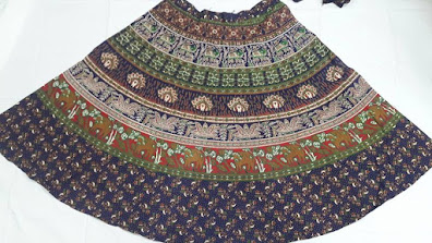 Jaipuri Cotton Printed Skirt - Elephant and Peacock Print Design