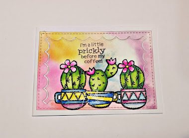 I'm a little prickly before my coffee by Bad Kitty features Cuppa Cactus by Newton's Nook Designs; #newtonsnook, #inkypaws, #coffeecards, #watercolors, #cardmaking
